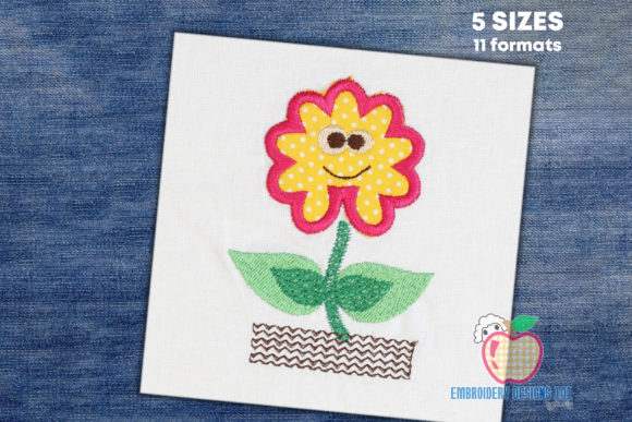 Happy Cartoon Flower Embroidery Design